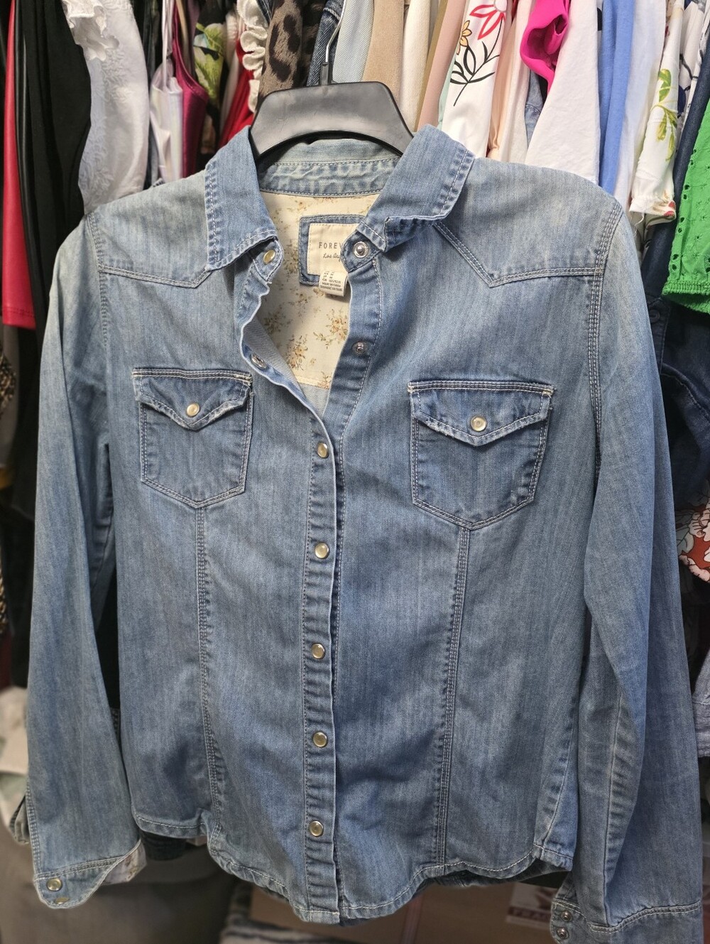 Forever 21 Light Blue Denim Button-Down Western Shirt
